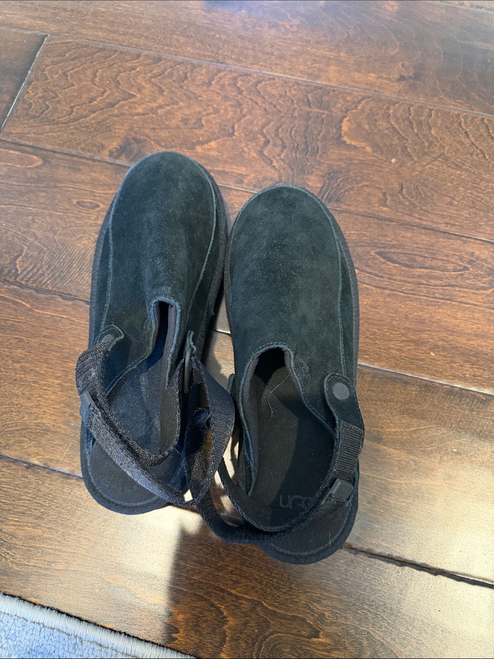 NWOT UGG Black Suede Slip-On Sandals with Heel Strap